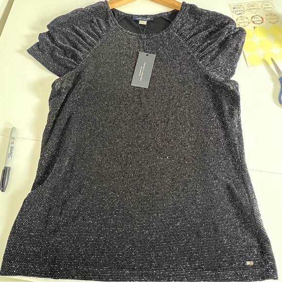 Tommy Hilfiger women's sparkly or glitter-dot flutter sleeve top. - Picture 3 of 9
